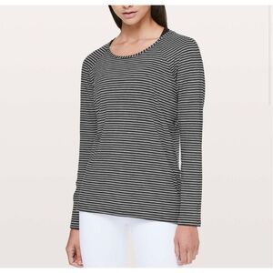 Lululemon Emerald Long Sleeve Modern Stripe Heathered Black White
